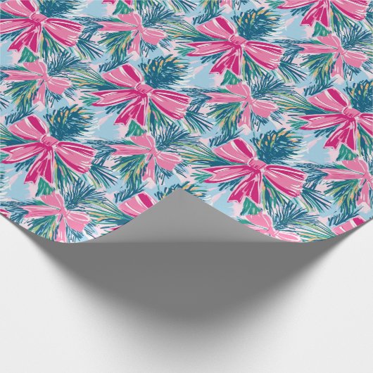 Preppy Roze Bogen en Garland Kerstmis Cadeaupapier (Hoek)