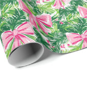 Preppy Roze Bogen en Garland Kerstmis Cadeaupapier (Rol Hoek)