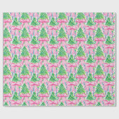Preppy Roze Bogen en Garland Kerstmis Cadeaupapier (Vlak)