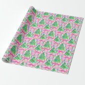 Preppy Roze Bogen en Garland Kerstmis Cadeaupapier (Uitgerold)