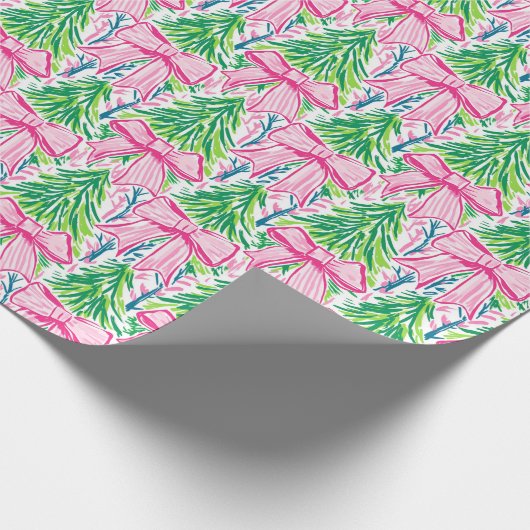 Preppy Roze Bogen en Garland Kerstmis Cadeaupapier (Hoek)