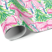 Preppy Roze Bogen en Garland Kerstmis Cadeaupapier (Rol Hoek)