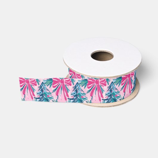 Preppy Roze Bogen en Garland Kerstmis Grosgrain Lint (Spoel)