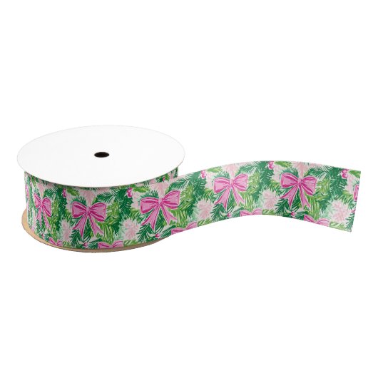 Preppy Roze Bogen en Garland Kerstmis Grosgrain Lint (Spoel)