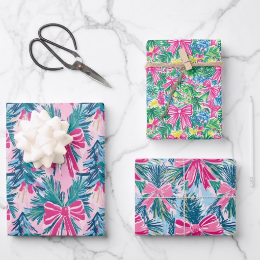 Preppy Roze Bogen en Garland Kerstmis Inpakpapier Vel (Voorkant)