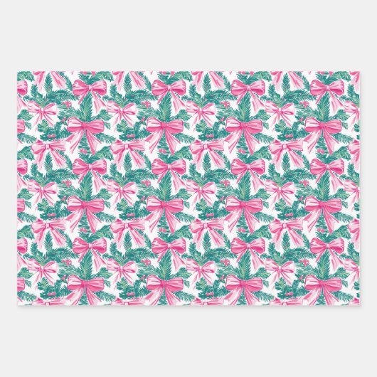 Preppy Roze Bogen en Garland Kerstmis Inpakpapier Vel (Voorkant 2)