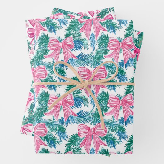 Preppy Roze Bogen en Garland Kerstmis Inpakpapier Vel (In situ)