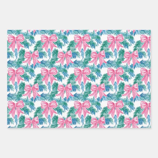 Preppy Roze Bogen en Garland Kerstmis Inpakpapier Vel (Voorkant)