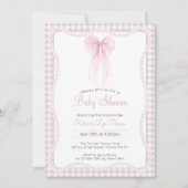 Preppy roze boog gingham grandmillenial baby showe kaart (Voorkant)