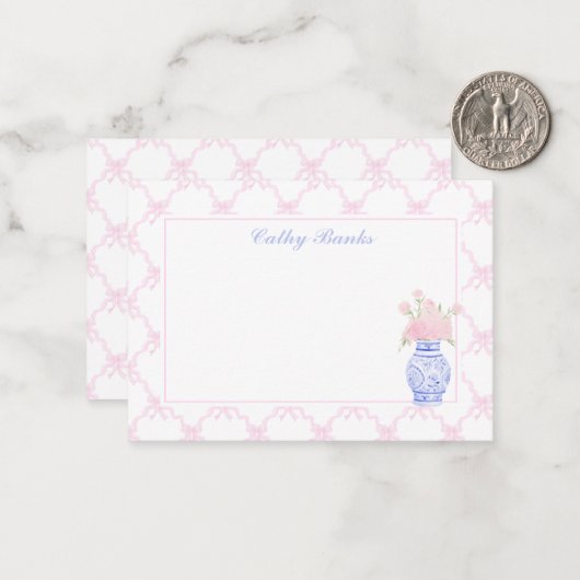 Preppy Roze boog trellis Gepersonaliseerde briefpa Notitiekaartje (Voorkant / Achterkant in situ)