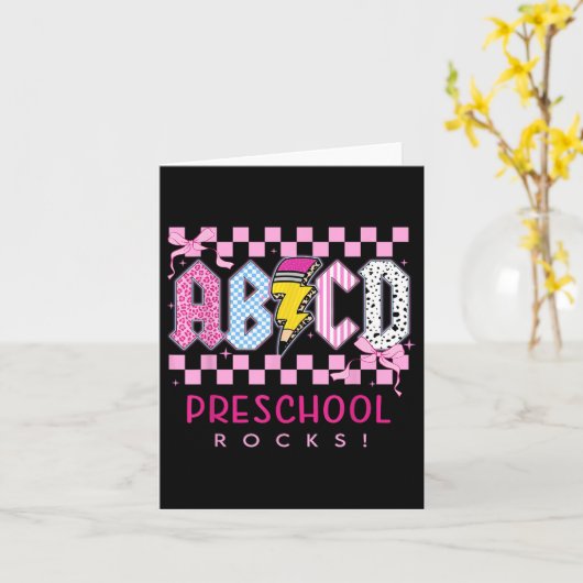 Preppy Roze Bow ABCD Voorschoolse Rocks Potlood Li Kaart (Gele Bloem)