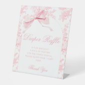 Preppy Roze Bow Baby Meisje Douche Luier Raffle Reclamebord Met Voetstuk (Voorkant)