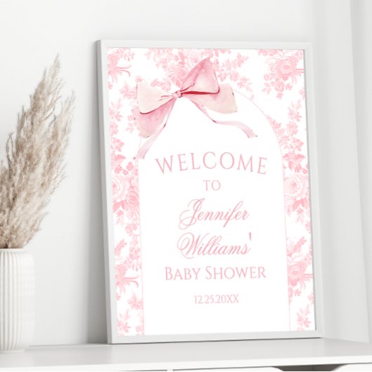 Preppy Roze Bow Bloemen Baby Meisje Douche Welkom Poster
