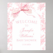 Preppy Roze Bow Bloemen Baby Meisje Douche Welkom Poster (Voorkant)