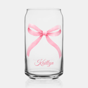 Preppy Roze Bow Coquette Bachelorette Party Favor Blikvorm Glas