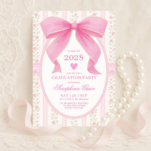 Preppy Roze Bow Cottagecore Afstudeerfeest Kaart