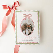 Preppy  Roze Bow Familie Foto Kerst Feestdagenkaart