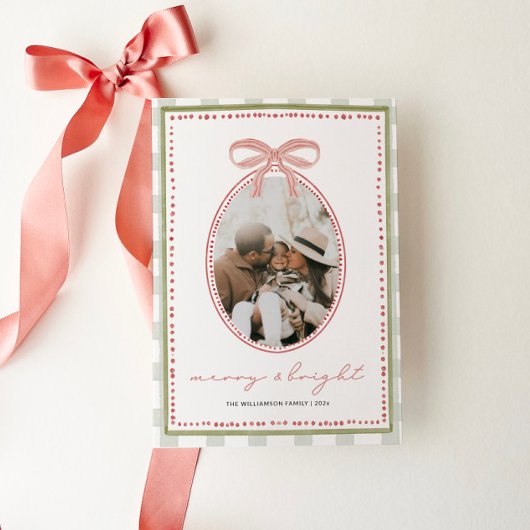 Preppy  Roze Bow Familie Foto Kerst Feestdagenkaart