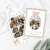 Preppy  Roze Bow Familie Foto Kerst Feestdagenkaart