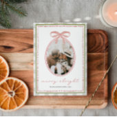 Preppy  Roze Bow Familie Foto Kerst Feestdagenkaart