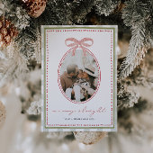 Preppy  Roze Bow Familie Foto Kerst Feestdagenkaart