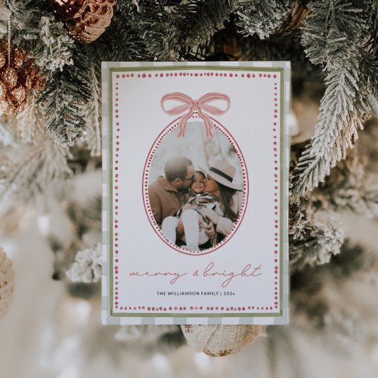 Preppy  Roze Bow Familie Foto Kerst Feestdagenkaart
