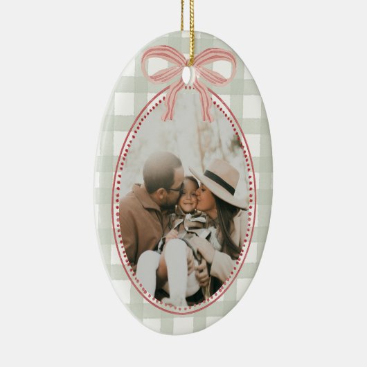Preppy Roze Bow Familie Foto Kerst Keramisch Ornament (Rechts)