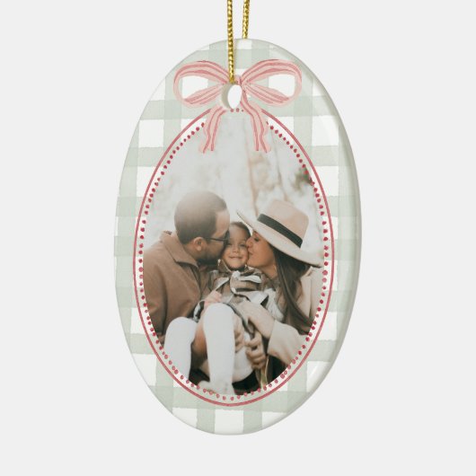 Preppy  Roze Bow Familie Foto Kerst Keramisch Ornament (Links)