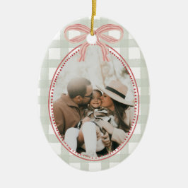 Preppy Roze Bow Familie Foto Kerst Keramisch Ornament