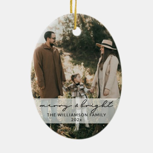 Preppy Roze Bow Familie Foto Kerst Keramisch Ornament (Achterkant)