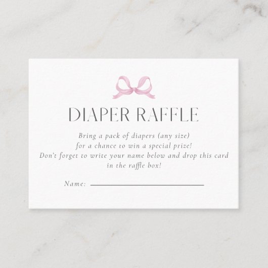 Preppy Roze Bow Luier Raffle Kaart Visitekaartje (Voorkant)