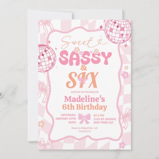 Preppy Roze Bow Sweet Sassy Zes Verjaardag Meisje Kaart (Voorkant)