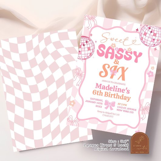 Preppy Roze Bow Sweet Sassy Zes Verjaardag Meisje Kaart