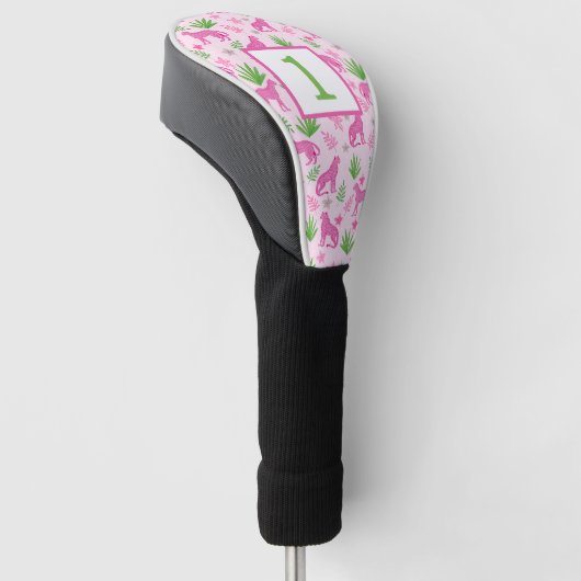 Preppy Roze Cheetah Custom Nummer Golfheadcover (Schuin)