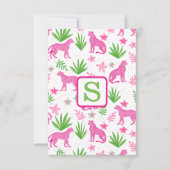 Preppy Roze Cheetah Monogram Wit Bedankkaart (Voorkant)