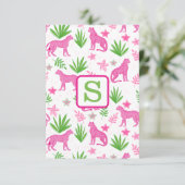 Preppy Roze Cheetah Monogram Wit Bedankkaart (Staand voorkant)