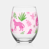 Preppy roze cheetah roze achtergrond wijnglas zonder voet (Achterkant)