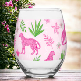 Preppy roze cheetah roze achtergrond wijnglas zonder voet