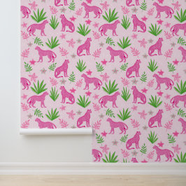 Preppy roze cheetah roze bloemige achtergrond behang