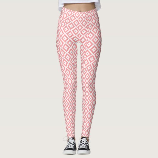 Preppy Roze Diamantpatroon Leggings (Voorkant)