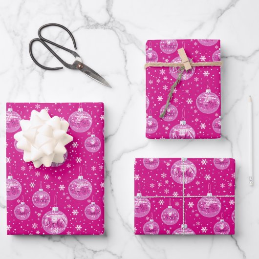Preppy Roze Disco Kerst inpakpapier (Voorkant)