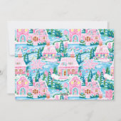Preppy Roze en Blauw Christmas Village Foto Feestdagenkaart (Achterkant)