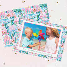 Preppy Roze en Blauw Christmas Village Foto