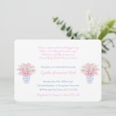 Preppy roze en blauw klein meisje Baby shower Part Kaart (Staand voorkant)