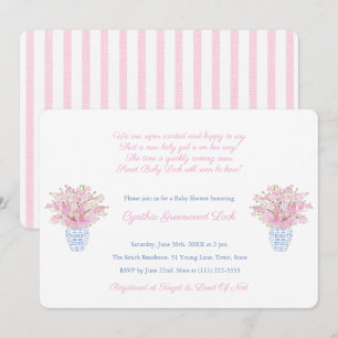Preppy roze en blauw klein meisje Baby shower Part Kaart