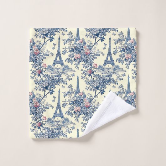 Preppy Roze en Blauw Parijse Eiffeltoren Toile Bad Handdoek (Wasdoekje)