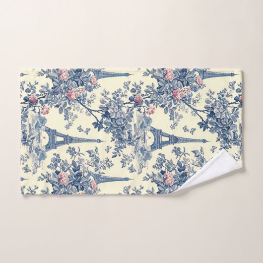 Preppy Roze en Blauw Parijse Eiffeltoren Toile Bad Handdoek (Handdoek)