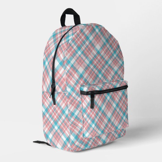 Preppy Roze en Blauw Plaid Bedrukte Rugzak (Achterkant Hoek Links)