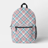 Preppy Roze en Blauw Plaid Bedrukte Rugzak (Voorkant)