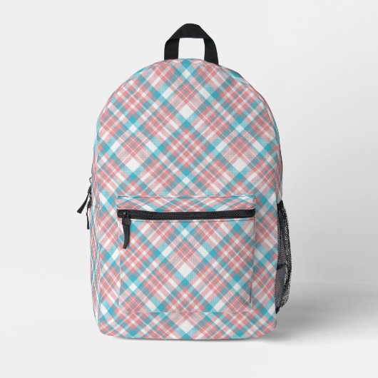 Preppy Roze en Blauw Plaid Bedrukte Rugzak (Voorkant)